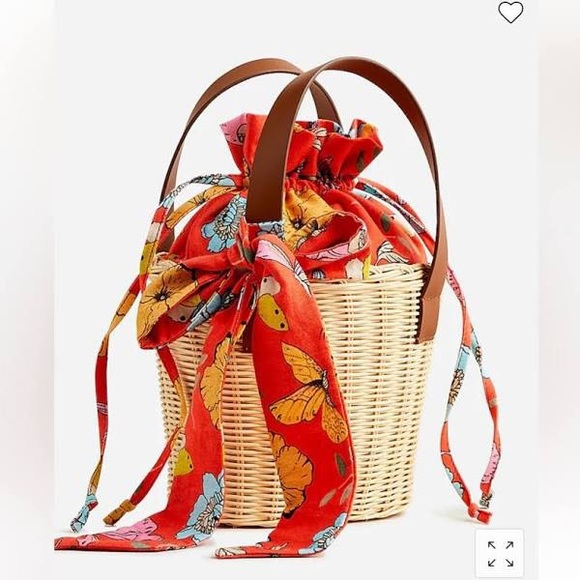 J CREW DAUPHINETTE WICKER BASKET HANDBAG LEATHER STRAPS NWT